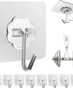 Adhesive Wall Hooks for Hanging Heavy Duty 50 lbs Large Hooks for Walls No Damage. Towel Sticky Clear Hook. Waterproof. Home. Bathroom. Kitchen. Office. and Outdoor 10 Pack