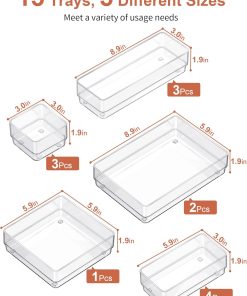 Alternative view of SMARTAKE 13-Piece Drawer Organizer with Non-Slip Silicone Pads. 5-Size Desk Drawer Organizer Trays Storage Tray for Makeup. Jewelries. Utensils in Bedroom Dresser. Office and Kitchen (Clear)