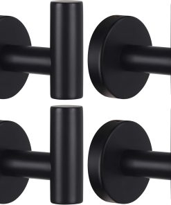 Towel Hooks Bathroom Coat Robe Wall Hook Heavy Duty Door Hanger Towel Robe Clothes Cabinet Closet Sponges Rack for Bathroom Bedroom Kitchen Hotel Pool 4 Packs Black(Drilling Installation)