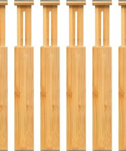VaeFae Adjustable Bamboo Drawer Dividers. Expandable Drawer Organizer for Kitchen. Bedroom. Bathroom. Dresser and Office. 6-Pack
