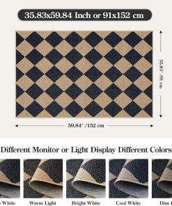 Alternative view of Lahome Colette Checkered Easy Jute 3x5 Outdoor Patio Rug. Washable Rugs for Entryway Diamond Indoor Outdoor Living Room Carpet. Farmhouse Neutral Non Slip Black Door Carpet for Backyard Bedroom